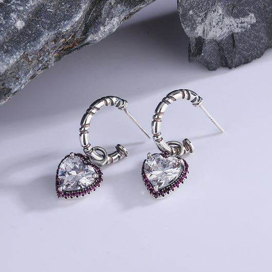 Aretes de Corazón de Durazno en Plata Esterlina con Circonitas Personalizables - Image 3