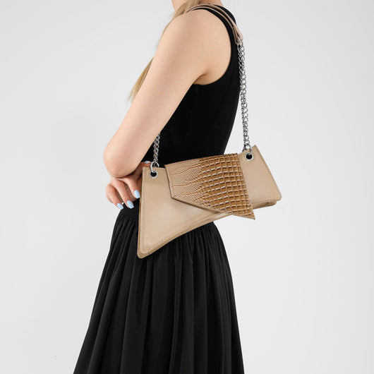 Cartera Cuadrada de Cuero Brillante con Patrón de Piedra para Mujer