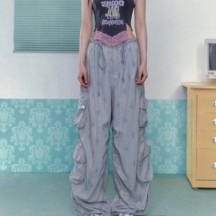Pantalones de Trabajo Rectos con Bolsillos Múltiples e Impresión Ice para Mujer