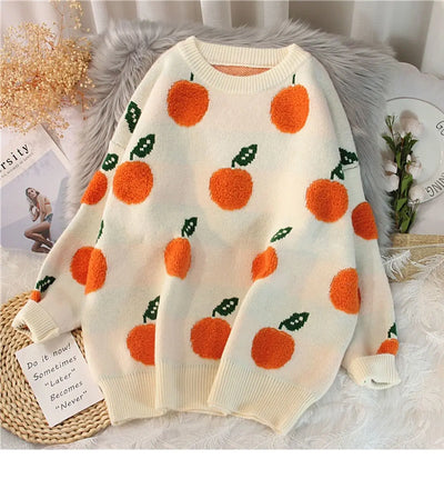 Suéter Suelto para Mujer con Estampado de Frutas Jacquard - Image 11