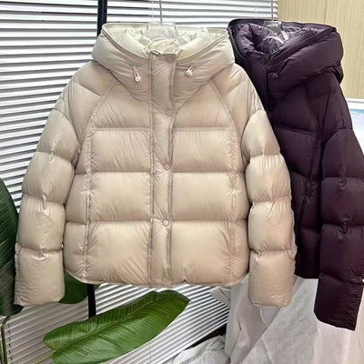 Chaqueta Acolchada Suelta con Capucha - Colores Sólidos Otoño Invierno
