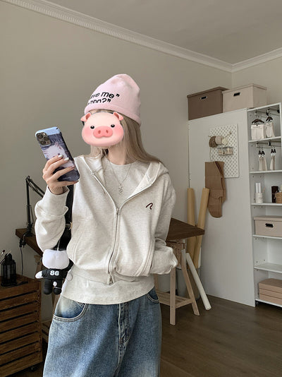 Sudadera Abrigo Gris con Capucha de Manga Larga para Mujer - Image 6