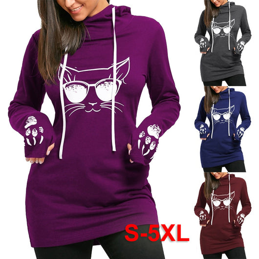 Vestido Sudadera Estampado Largo con Capucha
