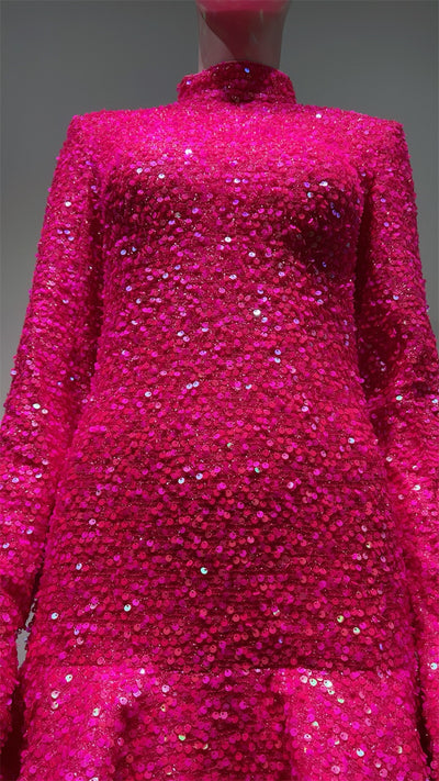 Vestido de Fiesta Rojo Rosado con Espalda Descubierta y Lentejuelas - Image 11