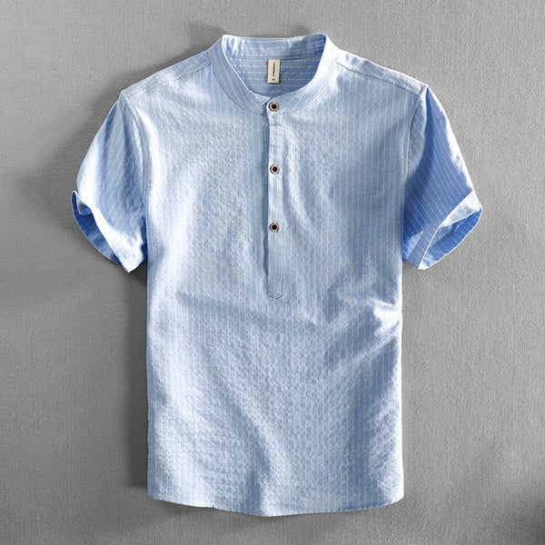 Camisa Casual Holgada de Manga Corta a Rayas para Hombre Talla Grande