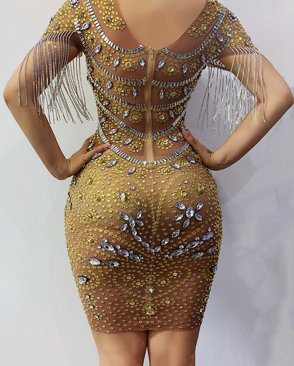 Vestido de Pasarela con Flecos y Strass para Mujer - Image 3