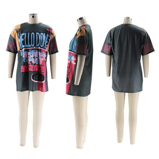 Polera Cuello Redondo Oversized Letras Multicolor Estilo Urbano - Image 45