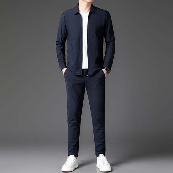 Conjunto de Dos Piezas para Hombre: Cardigan con Cierre y Pantalones Trendy Otoño