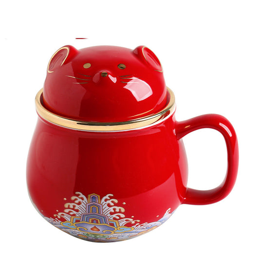 Taza de Té Cerámica Ciudad Prohibida con Tapa - Separador de Infusiones - Image 26