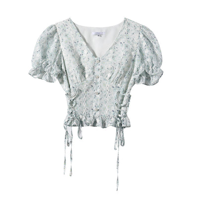 Blusa de Chifón con Botones de Perla y Jacquard Elegante - Image 7