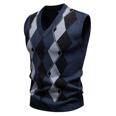 Suéter Tejido Jacquard para Hombre - Chaleco Cuello V - Image 9