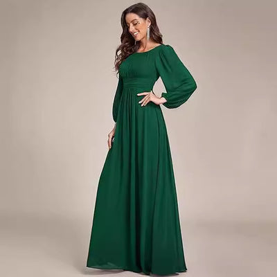 Vestido de Noche Largo en Gasa Elegante para Mujer