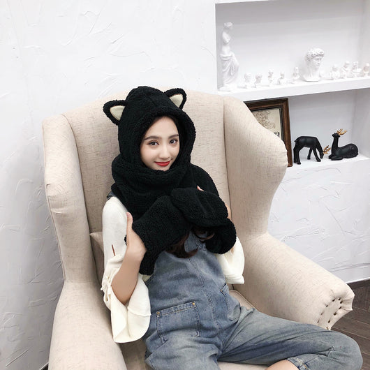 Gorro y Bufanda Cálidos con Orejas de Gato - Conjunto Coreano para Invierno - Image 3