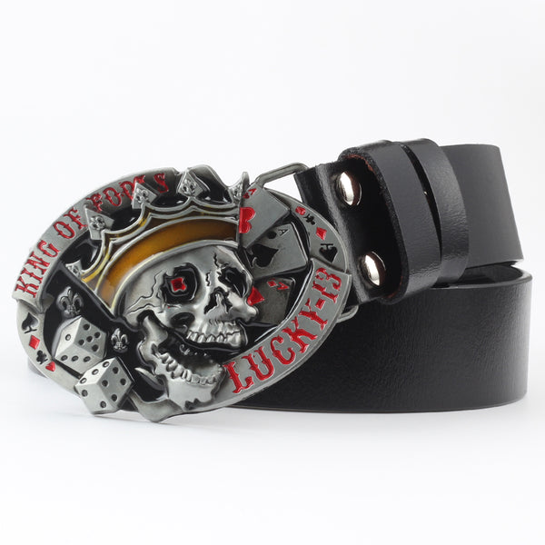 Cinturón de Cuero Puro con Diseño Calavera Casual