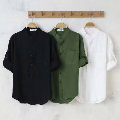 Camisa Casual Hombre Lino y Algodón Suelta para Verano - Image 8