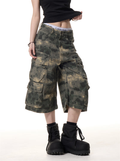 Pantalones Cargo Cortos Camuflaje Retro - Diseño Holgado Unisex con Múltiples Bolsillos - Image 18