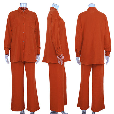 Conjunto Elegante de Blusa Manga Larga y Pantalón Ancho Cintura Alta - Image 20