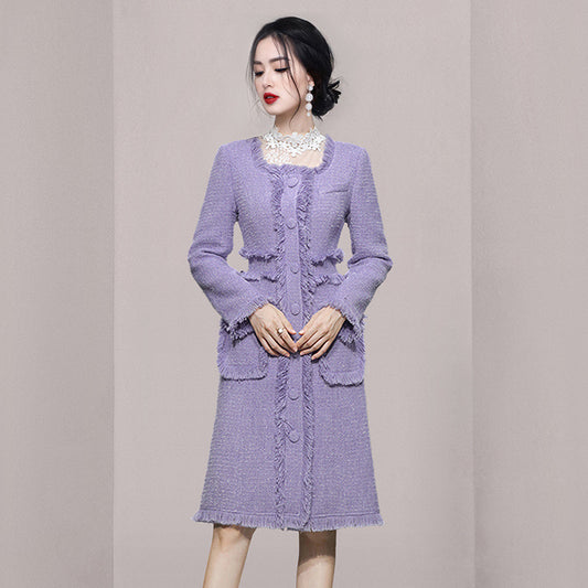 Abrigo Tweed Elegante para Mujer - Cuello Cuadrado Otoño