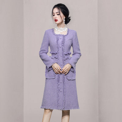 Abrigo Tweed Elegante para Mujer - Cuello Cuadrado Otoño