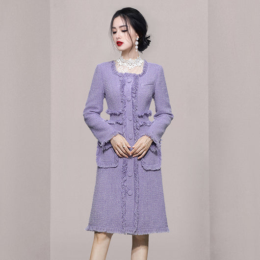 Abrigo Tweed Elegante para Mujer - Cuello Cuadrado Otoño
