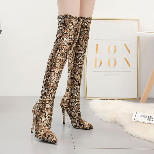 Botas Stiletto Stretch Sobre la Rodilla con Estampado Puntudo - Image 7