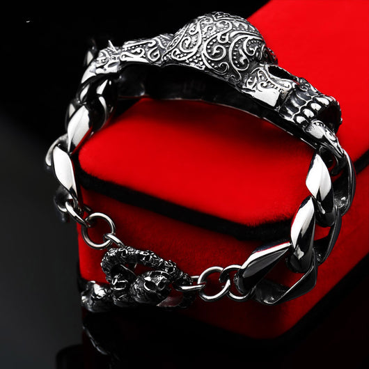 Pulsera Calavera Gabala de Acero Titanio con Incrustaciones de Gemas para Hombre - Image 5