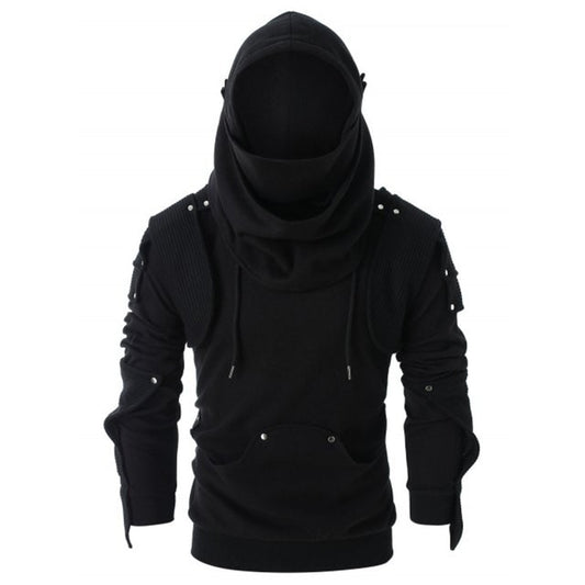 Sudadera con Capucha Estilo Retro con Remaches y Diseño Enmascarado