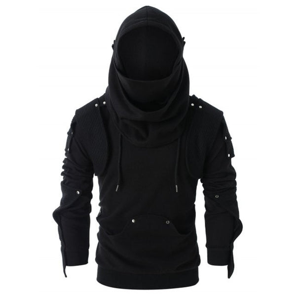 Sudadera con Capucha Estilo Retro con Remaches y Diseño Enmascarado