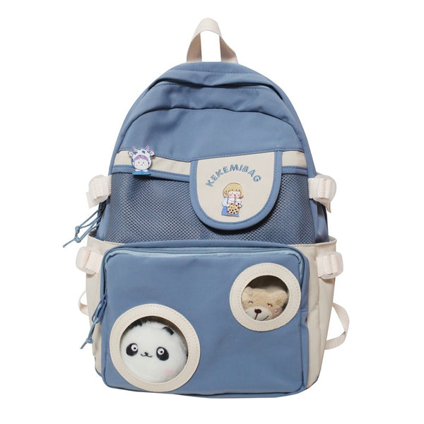 Mochila Escolar Harajuku Coreana Negra para Adolescentes
