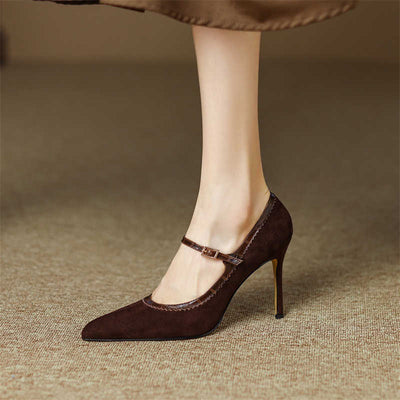 Zapatos de Tacón Stiletto en Cuero Genuino con Punta Fina y Hebilla - Image 9