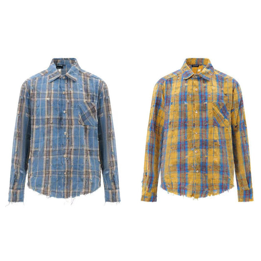 Camisa Vintage con Detalles Perforados - Estilo Personalidad