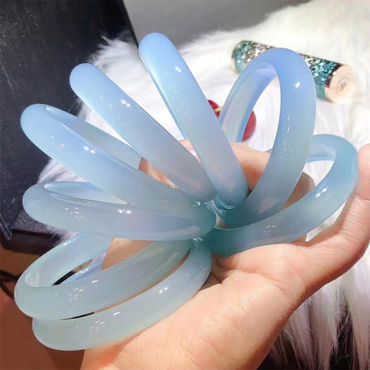 Pulsera de Calcedonia Azul Hielo - Ágata Redonda Fina Estilo Jade Chino para Mujer - Image 2