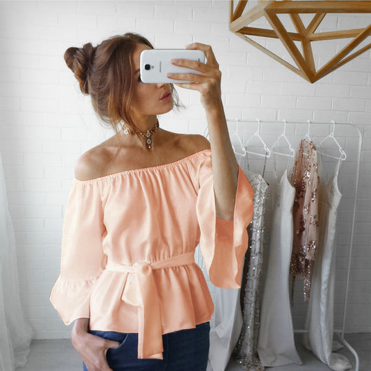 Blusa de Gasa Hombro Descubierto para Mujer - Image 6