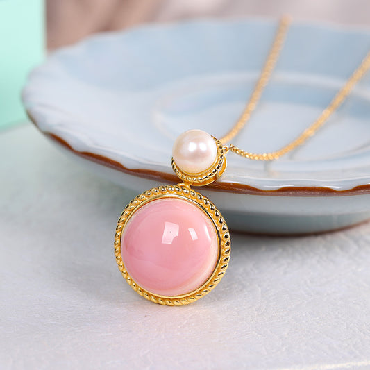 Aretes de Plata S925 con Concha Rosa y Diseño Geométrico Minimalista - Image 2