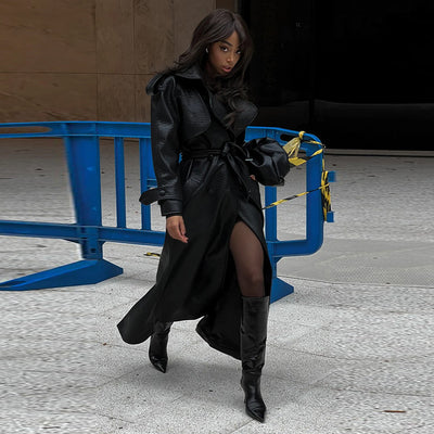 Abrigo de Cuero Largo para Mujer - Elegancia Sofisticada para Otoño e Invierno - Image 10
