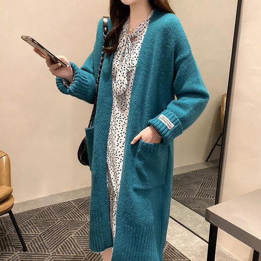Cardigan Tejido Escote V Mujer - Abrigo Midi Otoño Invierno