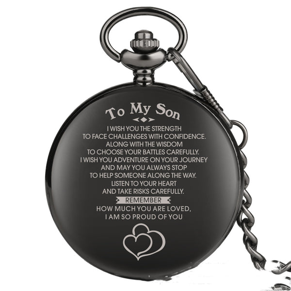 Reloj de Bolsillo Conmemorativo 'Para Mi Hijo' con Grabado de Moda Europea y Americana