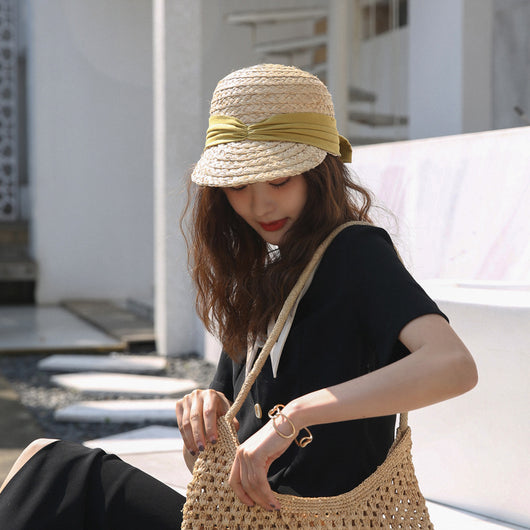 Sombrero de Algodón Plisado con Moño para Mujer - Versátil y Elegante - Image 3