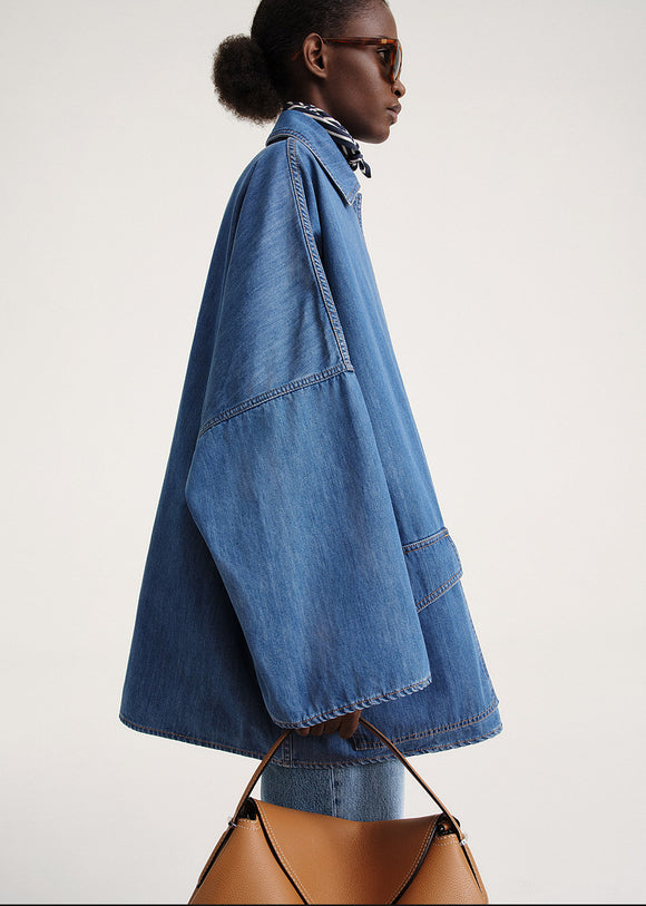 Chaqueta Denim Línea A Hombros Caídos Largo Medio