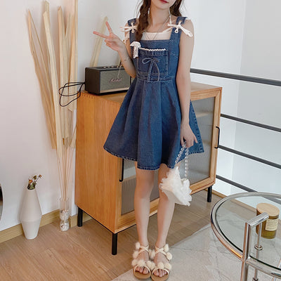 Vestido Denim con Detalles de Encaje para Mujer - Image 5