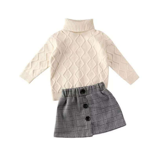Conjunto Elegante: Suéter Cuello Alto + Falda Escocesa - Image 7