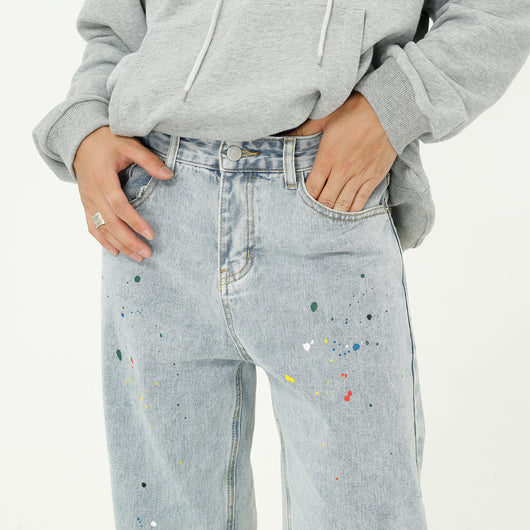Jeans Rectos Sueltos con Efecto Paint Splash Azul - Image 5