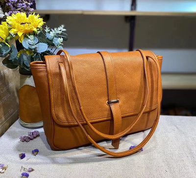 Bolsa Mensajera Retro de Cuero Curtido al Vegetal con Gran Capacidad - Image 11