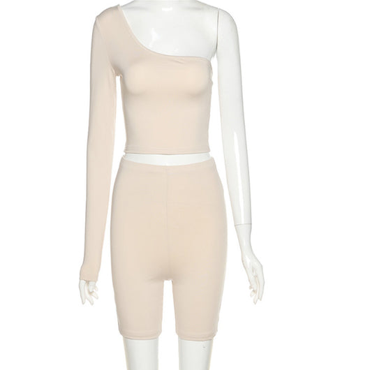Conjunto Deportivo Yoga Asimétrico de Un Hombro en Colores Sólidos - Image 10