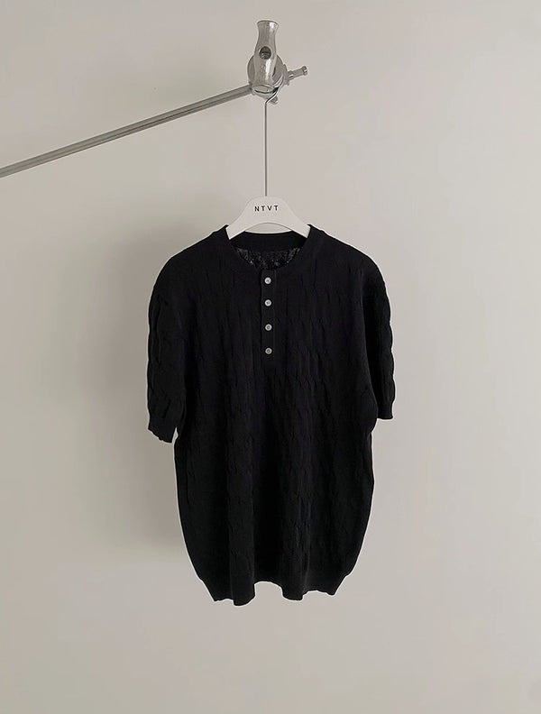 Camiseta Manga Corta Tejida de Algodón Hemp para Hombre - Cuello Estampado - Image 3