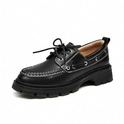 Baletas Plataforma de Cuero Suave Estilo Británico para Mujer - Image 3