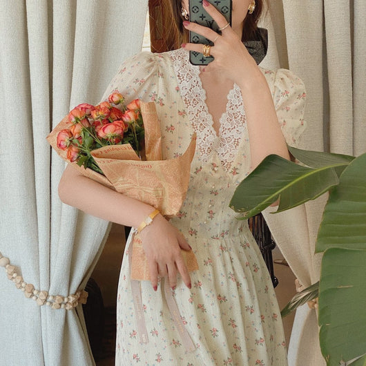 Vestido Largo Retro Francés con Estampado Floral - Image 11