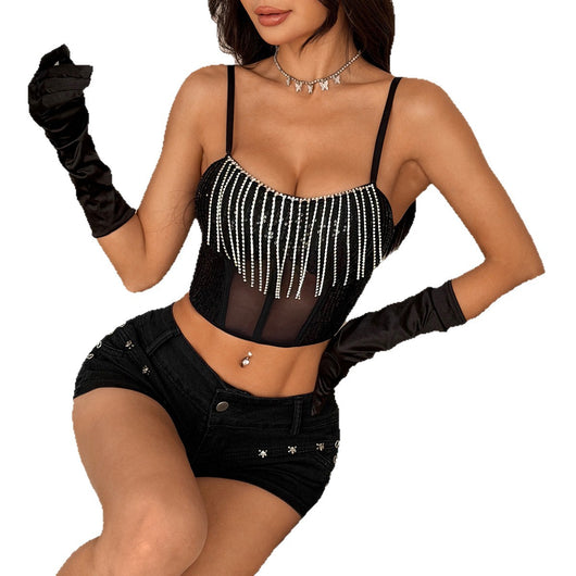 Top Deportivo Patchwork con Cadena Diamante y Cierre - Image 5