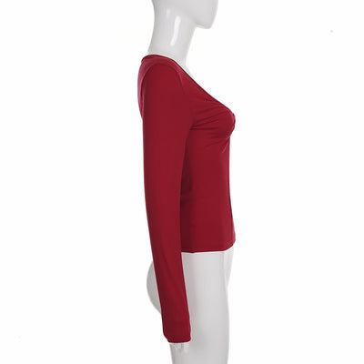 Camiseta Interior Sexy Cuello Profundo Manga Larga Ajustada - Image 12
