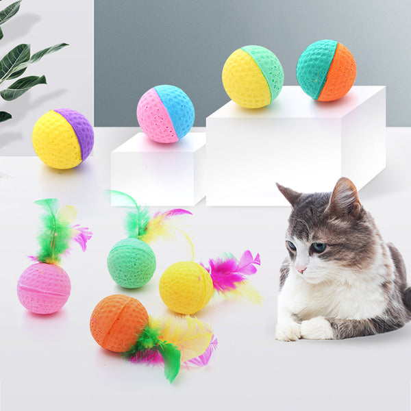Set of colorful two-tone foam cat toy balls, each 4cm in diameter, in various bright color combinations.